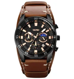 zegarek-meski-skmei-chronograf-pasek-skora-czarny-brazowy