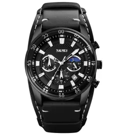 zegarek-meski-skmei-chronograf-pasek-skora-czarny-brazowy