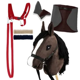 hobby-horse-zestaw-kon-gniady-derka-nauszniki-szary-i-braz-kantar-czerwony