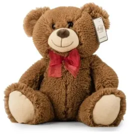 wesoly-mis-pluszowy-28-cm-brazowa-maskotka-z-czerwona-kokarda-na-prezent