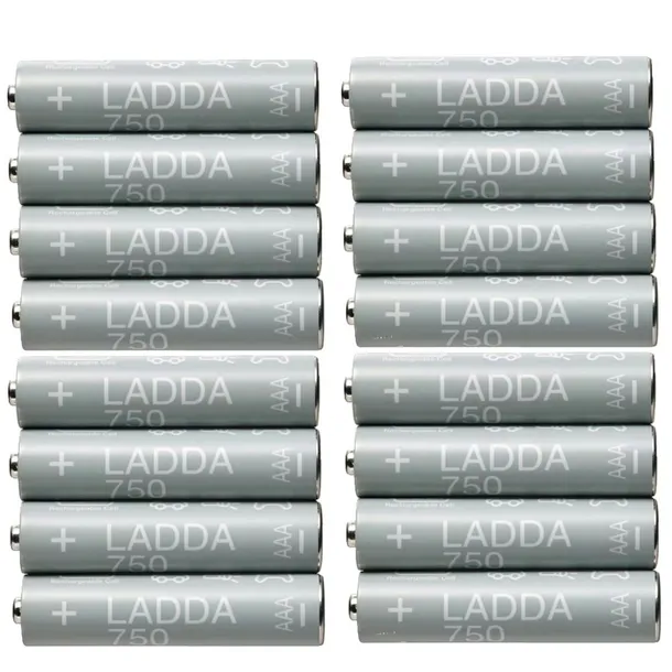 Cienkie paluszki akumulatorki baterie IKEA LADDA AAA R3 750mAH 16 szt.