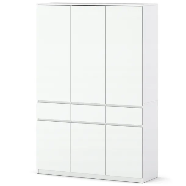 Szafa 150 cm biała mat 6 drzwi 3 szuflady drążek półki pojemna do sypialni