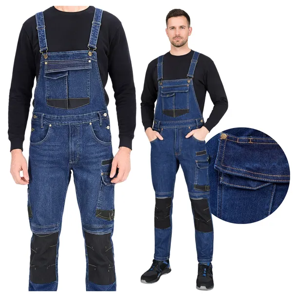 Spodnie robocze Ogrodniczki męskie Jeans elastyczne wzmocnienia Cordura 52