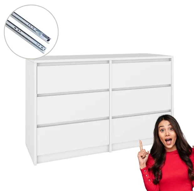 Biała Komoda z 6 Szufladami – Funkcjonalność i Styl w Jednym! 120x75,2x43cm