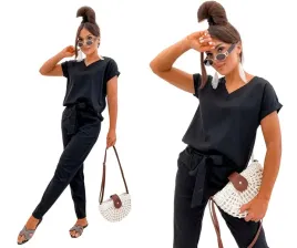 premium-komplet-lniany-spodnie-bluzka-w-serek-krotki-rekaw-s-36