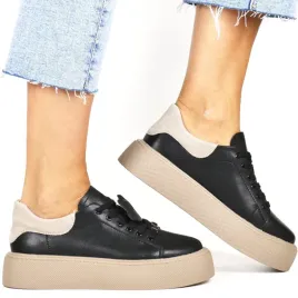 trampki-damskie-ze-skory-sneakersy-filippo-6119-czarne-z-bezowa-podeszwa
