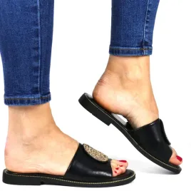 damskie-klapki-z-okragla-ozdoba-plaskie-filippo-6217-czarne