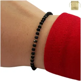 Zdjęcie produktu PIĘKNA DAMSKA BRANSOLETKA KORALIKI / KRYSZTAŁKI / CZARNA / REGULOWANA 18K