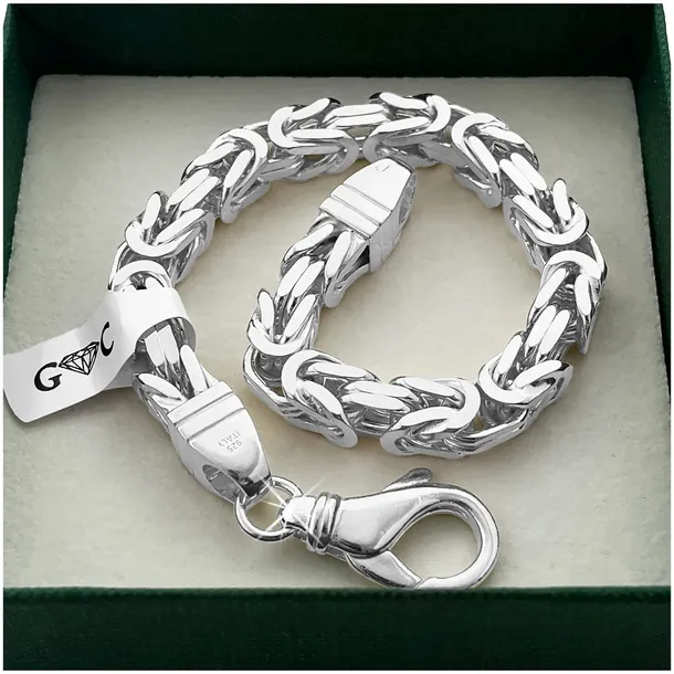 GRUBA MĘSKA BRANSOLETKA SPLOT KRÓLEWSKI, 21cm/7mm PEŁNA, PRÓBA 925 + GRATIS