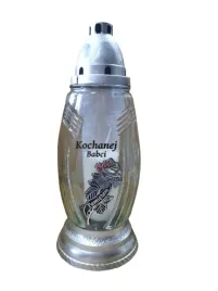 znicz-szklany-srebrny-z-dedykacja-kochanej-babci-29cm-z-wkladem-gratis