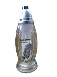 znicz-szklany-srebrny-z-dedykacja-kochanemu-dziadkowi-29cm
