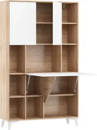 biurko-rozkladane-regal-megan-2-dab-sonoma-bialy-polysk