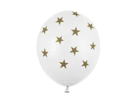 balony-strong-30-cm-biale-w-zlote-gwiazdki-6-szt