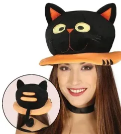 kapelusz-kot-kota-kotka-kotek-czarno-pomaranczowy-dodatek-halloween
