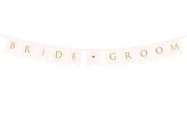baner-girlanda-napis-bride-groom-rozowo-zloty