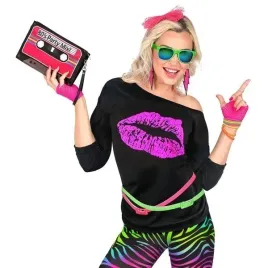 koszulka-czarna-usta-nadruk-roz-lata-80-disco-l-xl