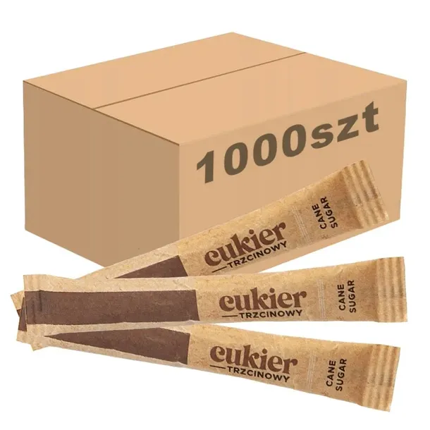 Cukier trzcinowy brązowy w saszetkach paluszkach 1000x4g