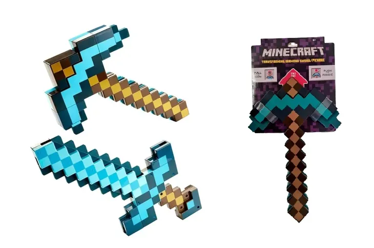 Diamentowy Miecz Kilof Minecraft 2w1 Rozkładany Pixele 54 cm