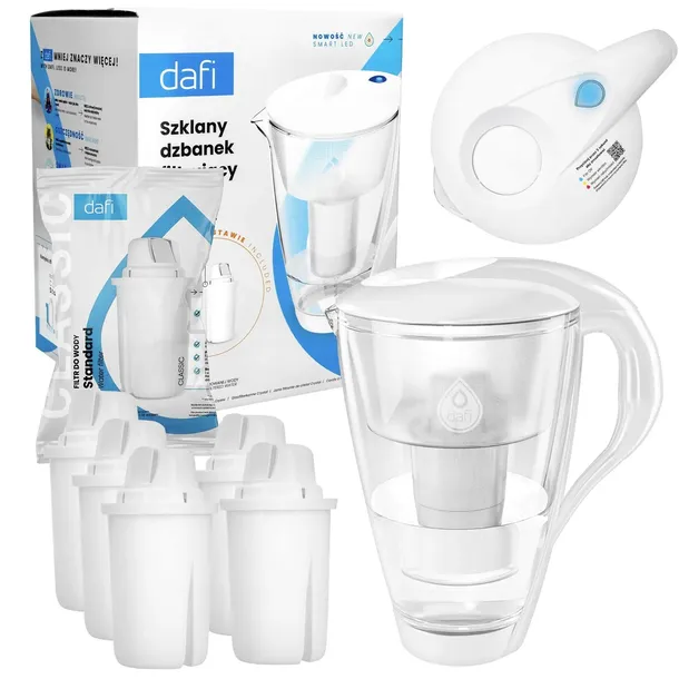 Szklany dzbanek filtrujący Dafi Crystal 2l z licznikiem LED + 6x Wkład