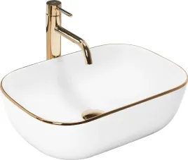 Zdjęcie produktu Umywalka Nablatowa Biała Złota Ceramiczna Owalna BELINDA Gold Edge Rea