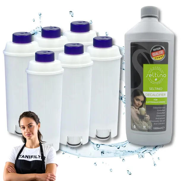 6x Filtr wody do ekspresu DELONGHI DINAMICA ECAM ETAM + Odkamieniacz 1000ml