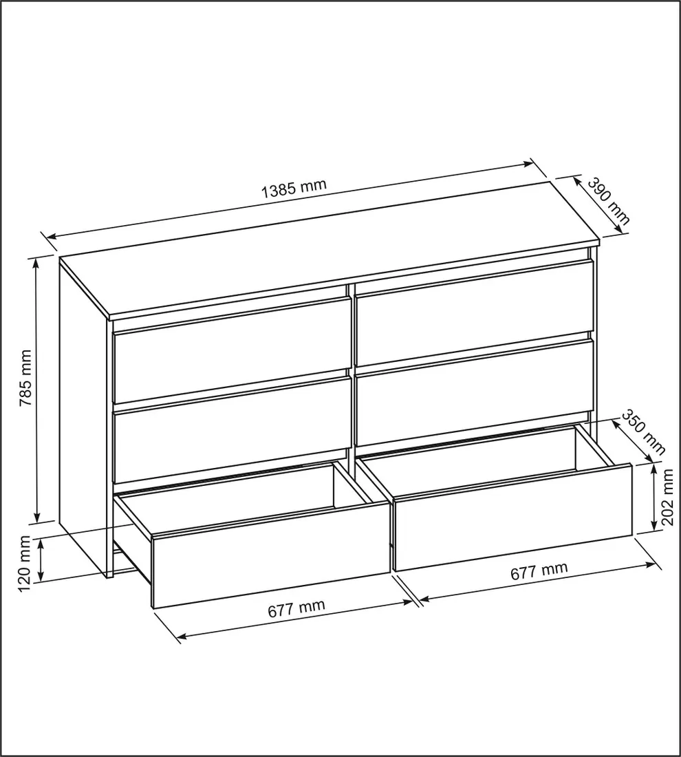 biala-komoda-140cm-6-szuflad-stan-nowy