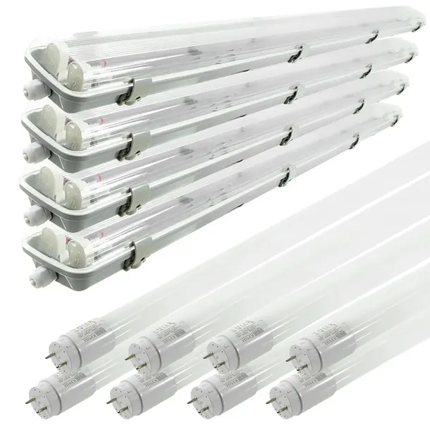 4x Oprawa hermetyczna 120cm lampa + 8x świetlówki LED zestaw do garażu