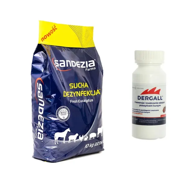 Sandezia sucha dezynfekcja 10 kg + dergall na ptaszyńca 100 ml