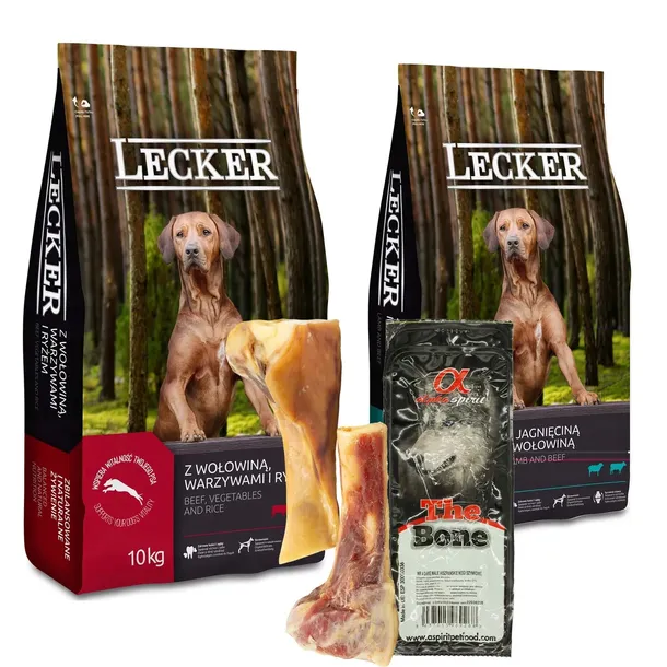 LECKER sucha karma dla psa 2x10kg + kość z szynki
