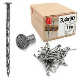 Zdjęcie produktu Gwoździe skręcane skrętne 90mm 3,4x90 3,5" czarne spiralne 1 kg