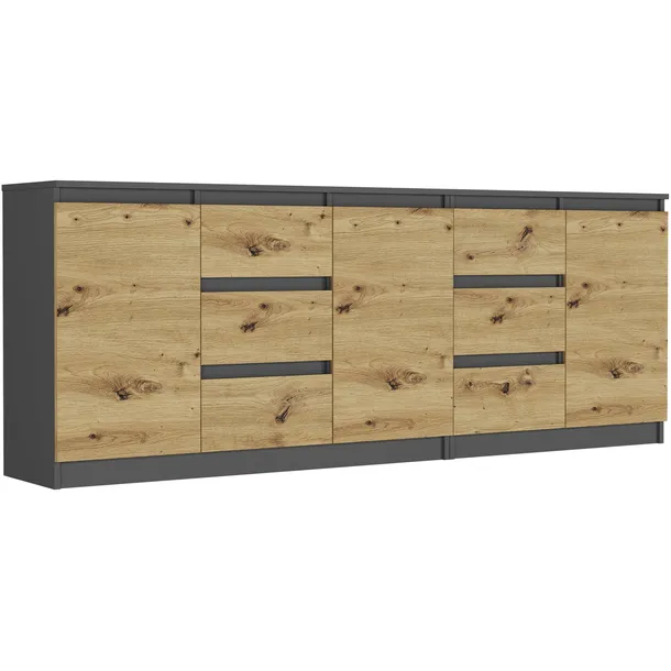 Komoda do salonu sypialni duża 6-szufladowa antracyt mix Artisan