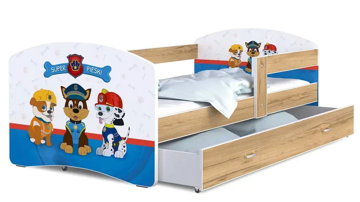 Łóżko 160x80 szuflada + materac + grafika LUKI