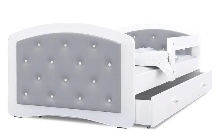 Łóżko tapicerowane 160x80 szuflada + materac MEGI