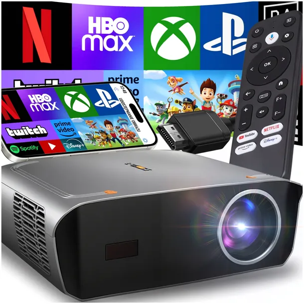 PROJEKTOR RZUTNIK 50000LM WIFI ANDROID SMART TV FULL HD 4K AUTOFOCUS 300"