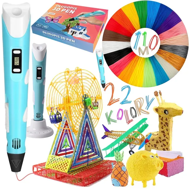 DŁUGOPIS 3D DRUKARKA DLA DZIECI / MEGA ZESTAW FILAMENT WKŁADY KOLOROWE 110M