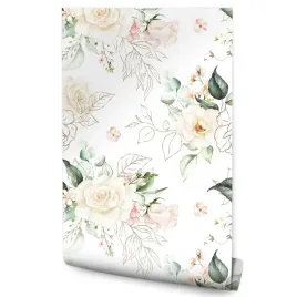 tapeta-do-salonu-sypialni-kwiaty-natura-roze-liscie-minimalistyczny-styl