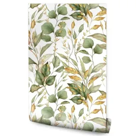 tapeta-do-salonu-akwarelowe-liscie-rosliny-natura-galazki-styl-vintage