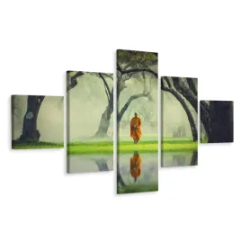 obraz-pentaptyk-buddyjski-mnich-w-lesie-3d-250x150