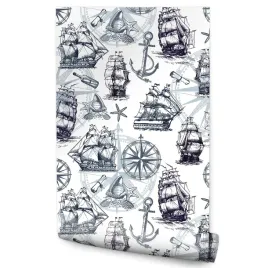 tapeta-mlodziezowa-zaglowce-vintage-statki-muszle