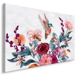 obraz-canvas-do-salonu-ptak-pszczoly-kwiaty-100x70
