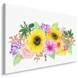 obraz-kolorowe-kwiaty-liscie-akwarela-dekor-70x50