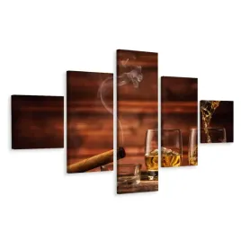 obraz-5-czesciowy-cygaro-whiskey-z-lodem-250x150