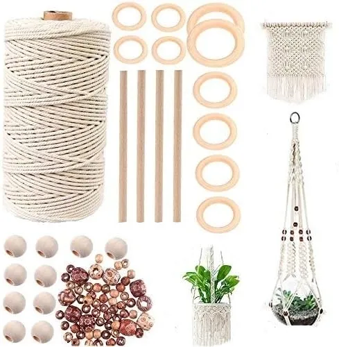 ZESTAW DO NAUKI MAKRAMY DIY 200m BOHO PRACE RĘCZNE DEKORACJE DREWNO OZODBA