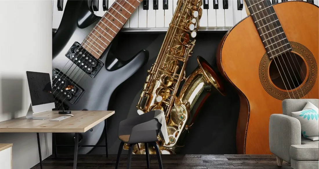 fototapeta-do-salonu-gitara-saksofon-3d-400x280