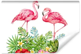 fototapeta-dla-dzieci-flamingi-liscie-3d-450x300