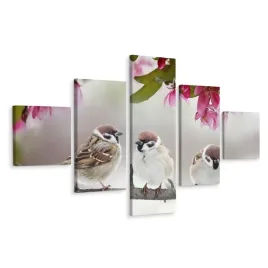obraz-5-czesciowy-wroble-kwiaty-liscie-3d-250x150