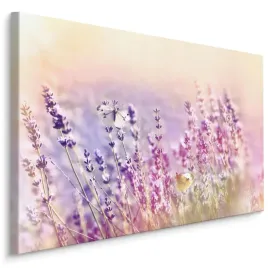 obraz-do-salonu-kwiaty-lawendy-motyle-3d-90x60