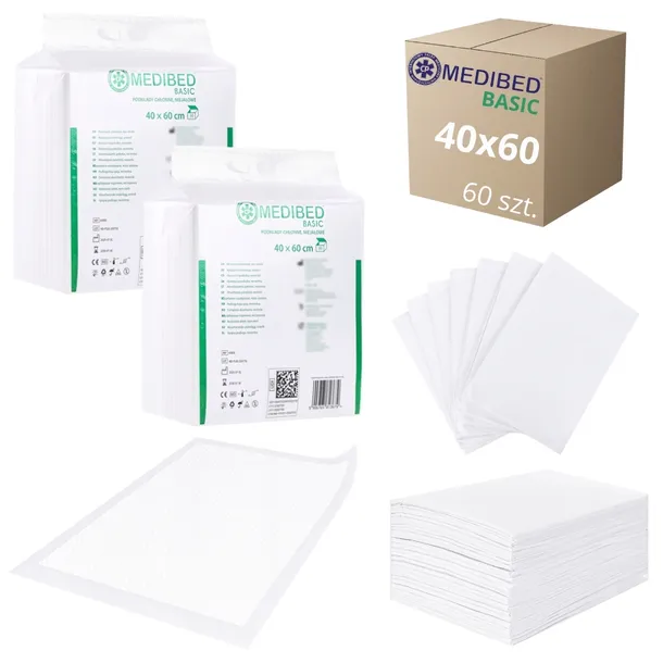 PODKŁADY CHŁONNE higieniczne MEDIBED BASIC 40x60 niejałowe 360 ml 60 SZT.
