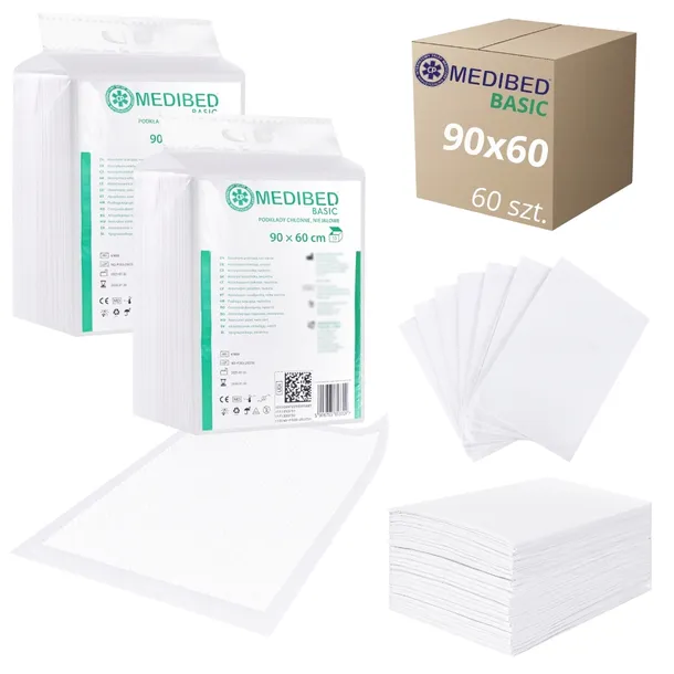PODKŁADY CHŁONNE higieniczne BASIC 90X60 niejałowe 760ml 60 szt.