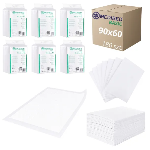 PODKŁADY CHŁONNE higieniczne BASIC 90X60 niejałowe 760ml 180 SZT.